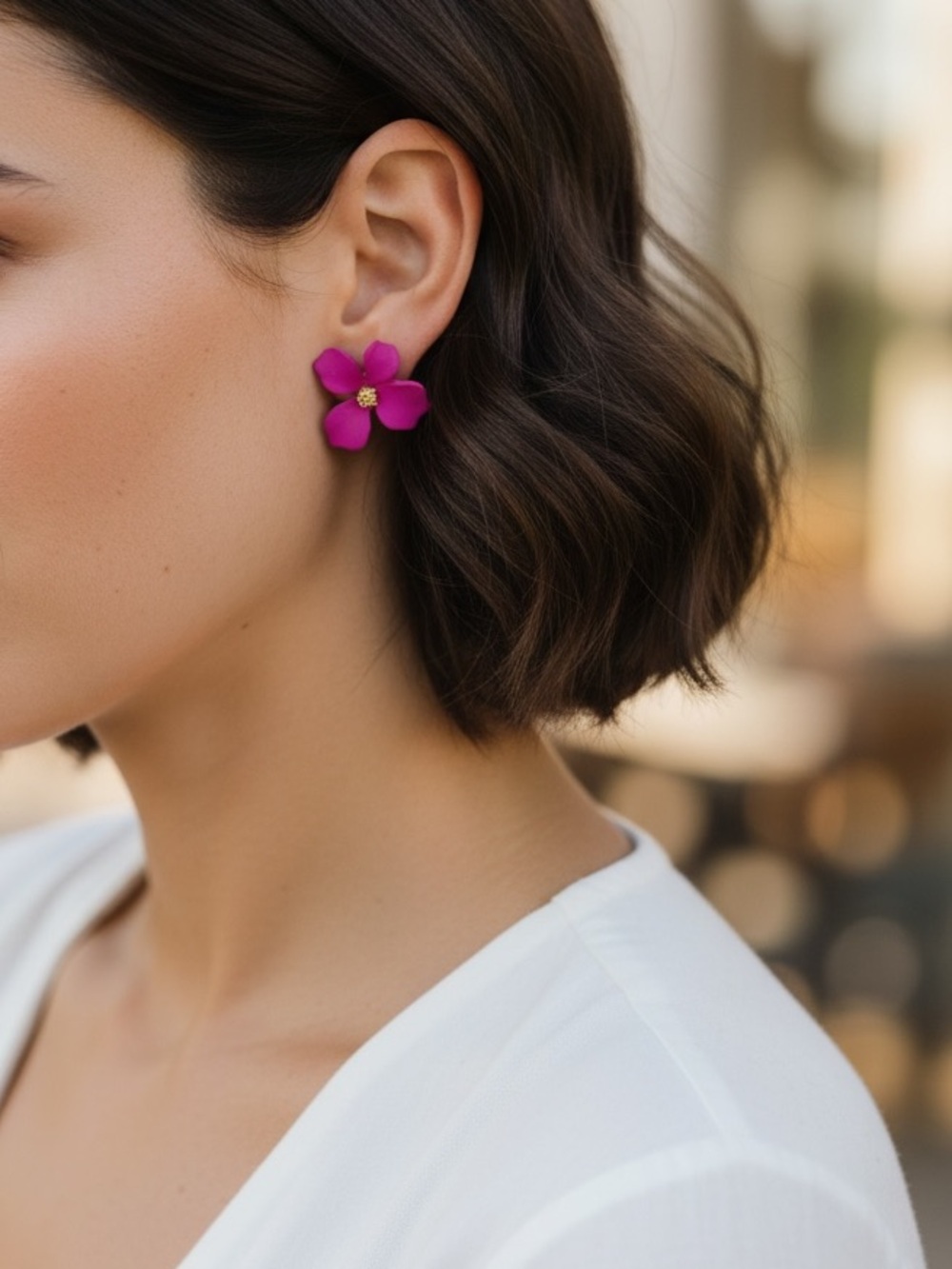 “Riya” Minimalist Cute Gold Floral Stud Earring - Picture 6 of 6